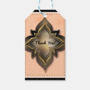 Goud Zwart & Perzik Exotische Chic Bloem Feest Fav Cadeaulabel