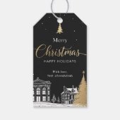 Goud & Zwart Prettig Kerstmis Calligrafisch Cadeaulabel (Voorkant)