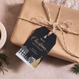 Goud & Zwart Prettig Kerstmis Calligrafisch Cadeaulabel