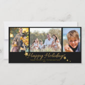 Goud & Zwart Prettige Feestdagen 3 Foto Collage Feestdagenkaart (Voorkant)