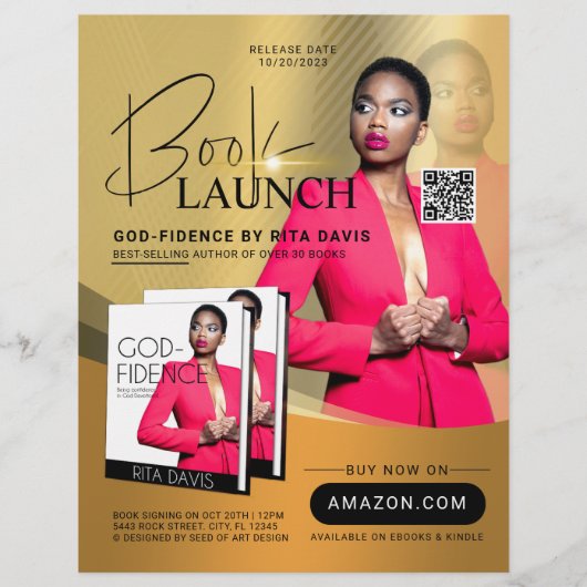 Goud & Zwart Professioneel Boek Lancering Adverten Flyer (Voorkant)