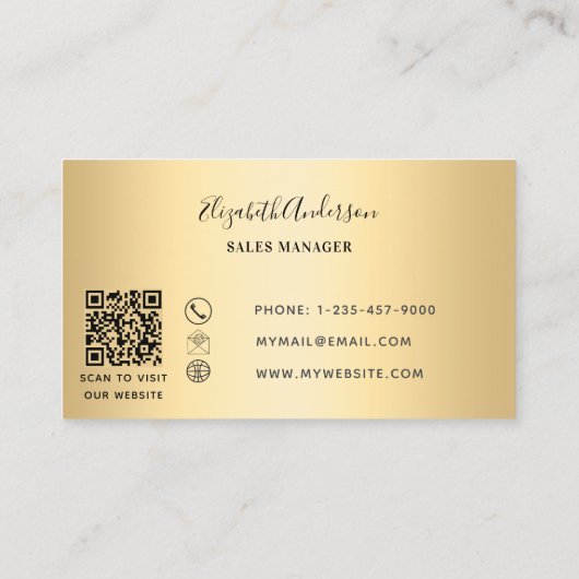 Goud zwart QR-code rechthoekig logo Visitekaartje (Achterkant)