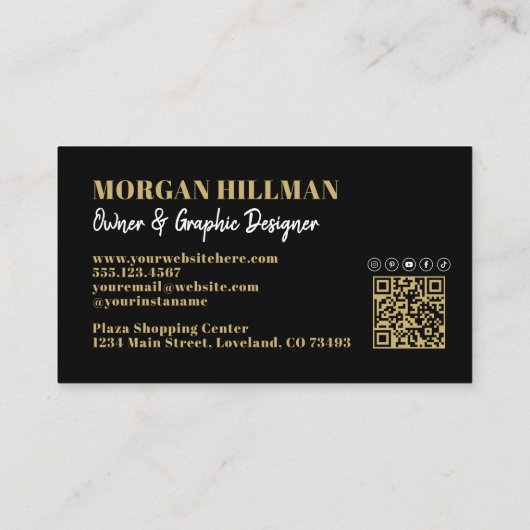 Goud Zwart QR Code Trendy Monogram Visitekaartje (Achterkant)