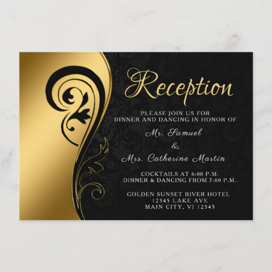 Goud Zwart Receptie Bruiloft Jubileum Custom Informatiekaartje (Voorkant)