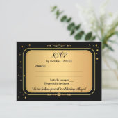 Goud Zwart Retro Chic Confetti RSVP Kaartje (Staand voorkant)
