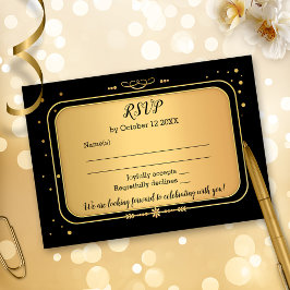 Goud Zwart Retro Chic Confetti RSVP Kaartje