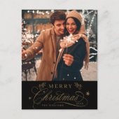 Goud & Zwart Romantische Vrolijke Kerstfoto Briefkaart (Voorkant)