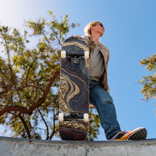 Goud Zwart Rood Geode Skateboard Luxe Agate Mozaïe (Buiten 1)