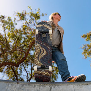 Goud Zwart Rood Geode Skateboard Luxe Agate Mozaïe