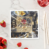 Goud Zwart Rood Nachtclub Bloemige Bruiloft Feest Servet (Insitu)