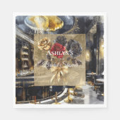 Goud Zwart Rood Nachtclub Bloemige Bruiloft Feest  Servet (Voorkant)