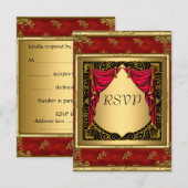 Goud Zwart Rood retro Uitnodiging (Voorkant / Achterkant)
