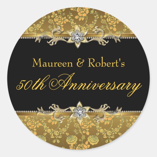Goud & Zwart Roos 50e Jubileum Sticker (Voorkant)