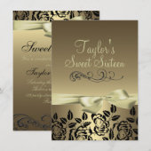 Goud/Zwart Roos & Boog Afbeelding Verjaardagsuitno Kaart (Voorkant / Achterkant)