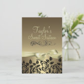 Goud/Zwart Roos & Boog Afbeelding Verjaardagsuitno Kaart (Staand voorkant)