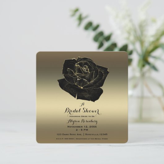 Goud & Zwart Roos Elegant Vrijgezellenfeest Kaart (Staand voorkant)