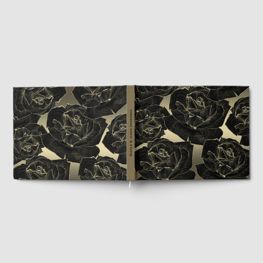 Goud & Zwart Roos Glam Elegante Classy Chic Weddin Gastenboek (Volledig)