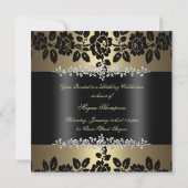 Goud & Zwart Roos Sweet 16 Verjaardagsuitnodiging Kaart (Achterkant)