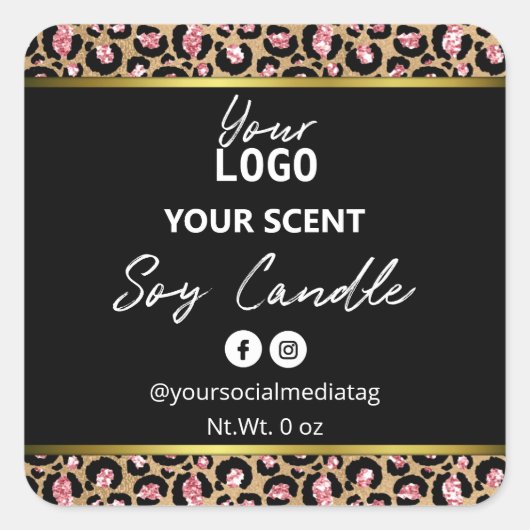 Goud Zwart Roze Leopard Print Soja Kaars Labels (Voorkant)