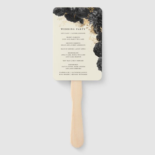 Goud Zwart Rozen Trouwprogramma Handwaaier (Achterkant)