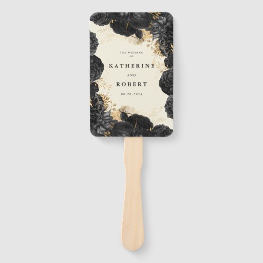 Goud Zwart Rozen Trouwprogramma Handwaaier (Voorkant)