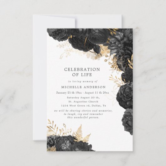 Goud Zwart Rozen Viering van het Leven Kaart (Voorkant)