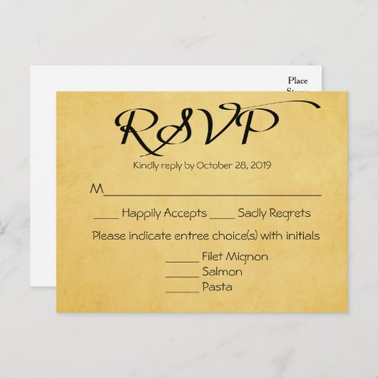  Goud & Zwart RSVP Wedding Party Reactie Uitnodiging Briefkaart (Voorkant / Achterkant)