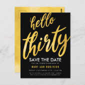 Goud Zwart Save Date Dertigste Verjaardagsfeestje Briefkaart (Voorkant / Achterkant)