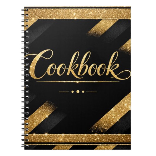 Goud Zwart Script Luxe Glitter Modern Chic Luxe Notitieboek (Voorkant)