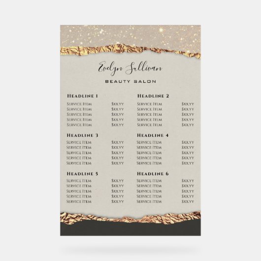 Goud Zwart Shimmer Papier Prijslijst Acryl Bord (Voorkant)