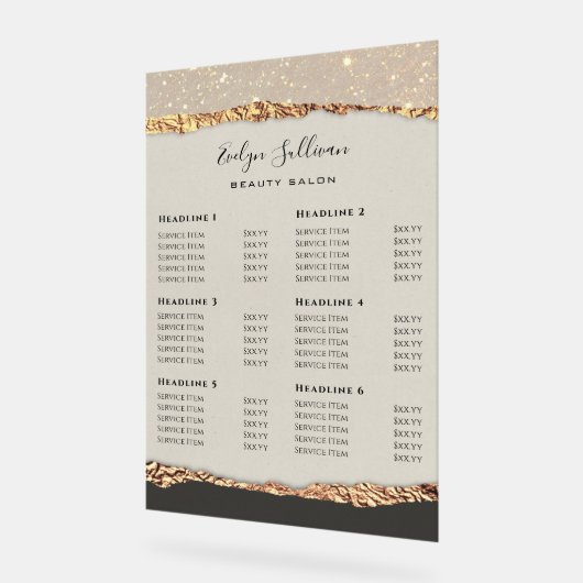 Goud Zwart Shimmer Papier Prijslijst Acryl Bord (Hoek)