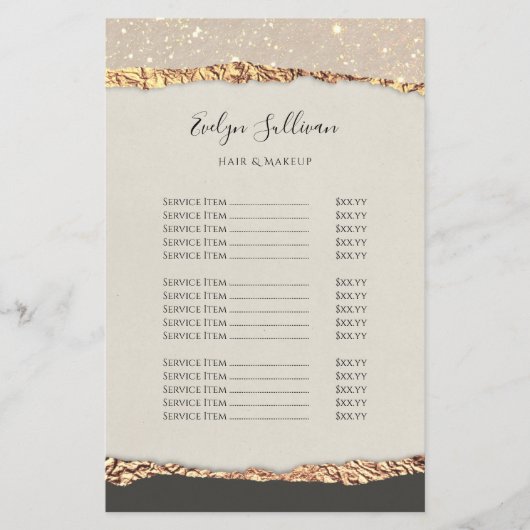 Goud zwart shimmer papier prijslijst flyer (Voorkant)