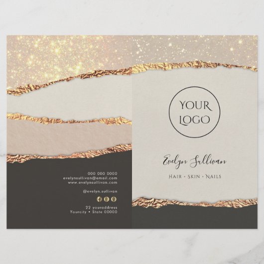 Goud zwart shimmer papier service menu brochure (Voorkant)