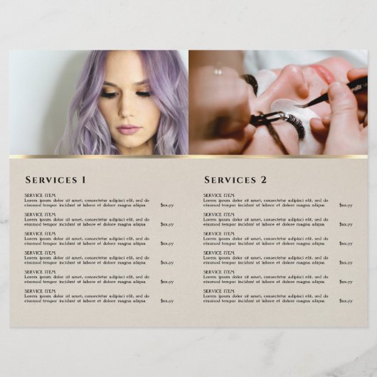 Goud zwart shimmer papier service menu brochure (Achterkant)