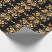 Goud Zwart Sierlijk Bloemmotief Inpakpapier (Hoek)