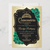 Goud Zwart Smaragd Groen Elegant Quinceanera Kaart (Voorkant)