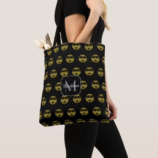 Goud zwart smileys poka dots patroon Monogram Tote Bag (Dichtbij)