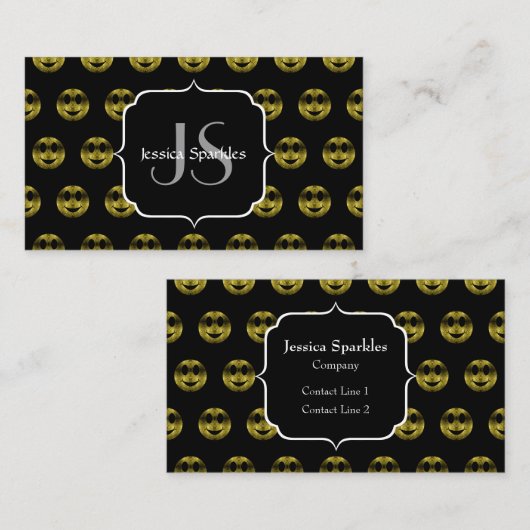 Goud zwart smileys poka dots patroon Monogram Visitekaartje (Voorkant / Achterkant)