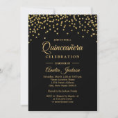 Goud Zwart Sparkle Confetti Quinceanera Invitation Kaart (Voorkant)