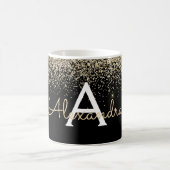 Goud Zwart Sparkle Glitter Monogram Naam Koffiemok (Center)