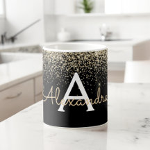 Goud Zwart Sparkle Glitter Monogram Naam