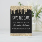 Goud Zwart Sparkle Glitter Sweet 16 Save the Date Kaart (Staand voorkant)