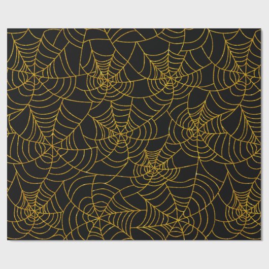 Goud Zwart Spin Webbing Spiderweb Halloween Cadeaupapier (Vlak)