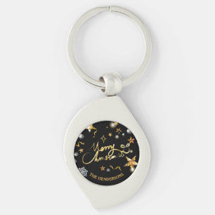 Goud Zwart Sterren Custom Vrolijk Kerstmis Sleutelhanger