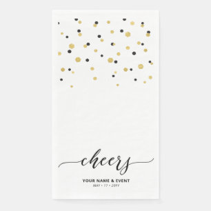 Goud & Zwart Stijlvol Script Confetti Cheers Party Servet