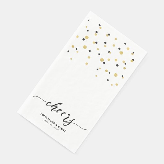Goud & Zwart Stijlvolle Script Confetti Proost Fee Servet (Hoek)