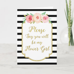 Goud Zwart Strepen Roze Vintage Bloemenmeisje