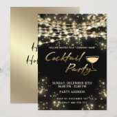 Goud zwart string lichten corporate Cocktail party Kaart (Voorkant / Achterkant)