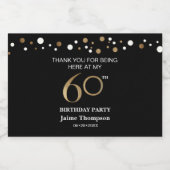 Goud zwart thema 60ste verjaardag: hartelijk dank sparkling wijnetiket (Enkel label)