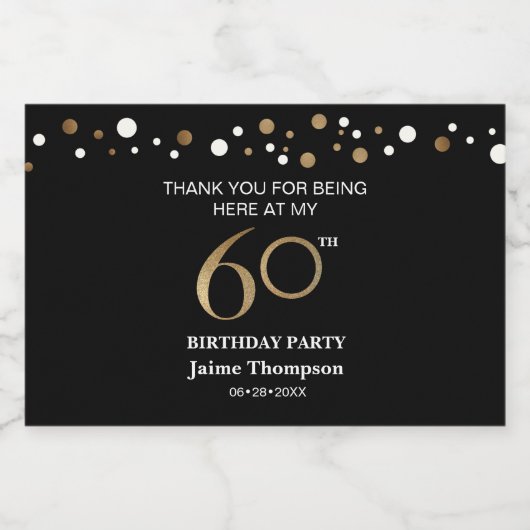 Goud zwart thema 60ste verjaardag: hartelijk dank sparkling wijnetiket (Enkel label)